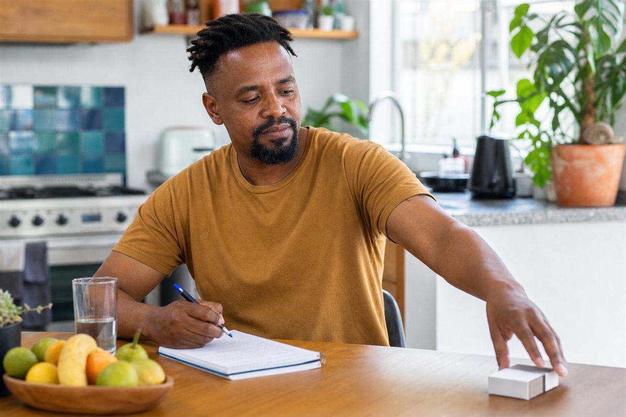 Homem negro planejando o primeiro dia sem fumar