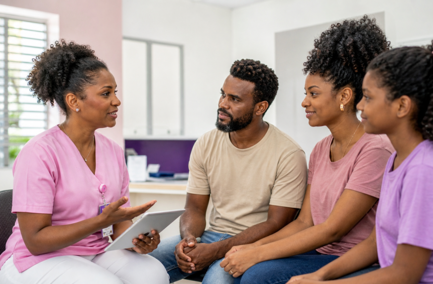 Mulher negra lendo informações confiáveis sobre saúde em casa